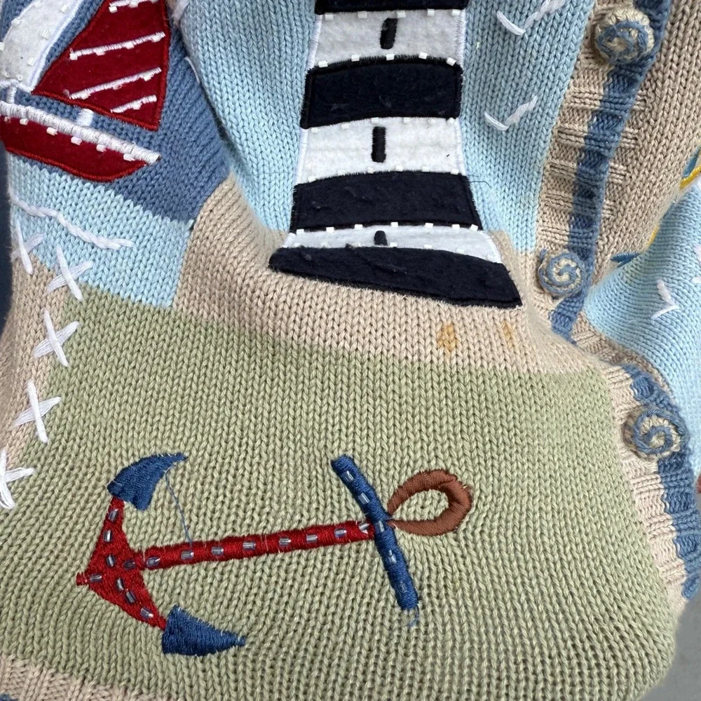 Nautical‎ Knit Cardigan Vest Womens Medium Sleeveless Coastal Grandma Sailing